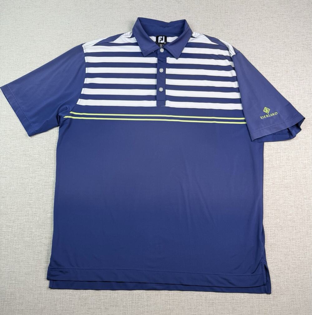 FootJoy FJ Golf Polo Men’s XXL Blue White Stripe Stretch Kierland Short Sleeve